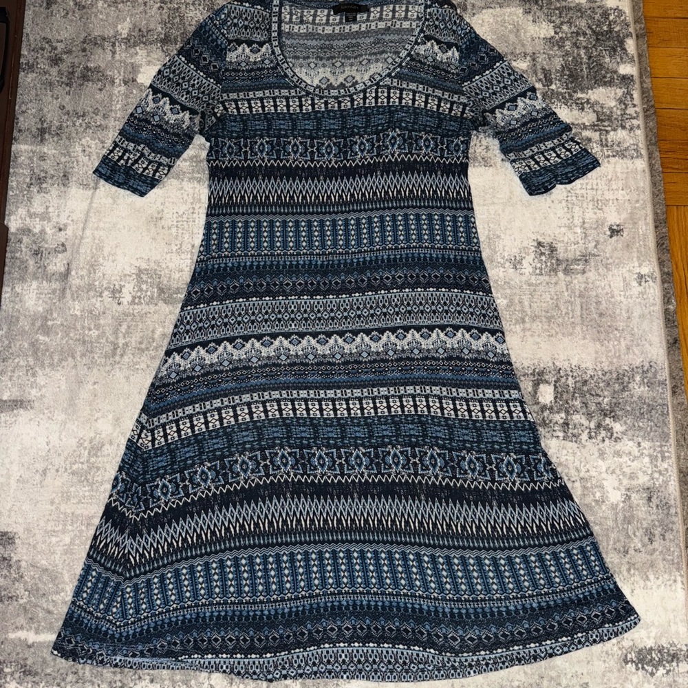Karen Kane Navy and White Patterned Midi Dress